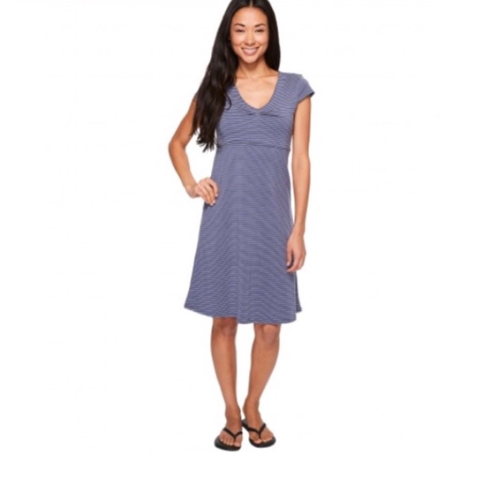 Toad & Co NWT Purple Striped V Neck Cinch Dress Size Large